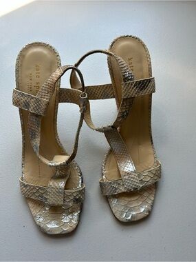 Vintage Kate Spade Metallic Gold Snakeskin Strappy Heels 8B Italy